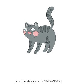 Cute funny crazy cat. Cartoon animal. Isolated vector object on white background.