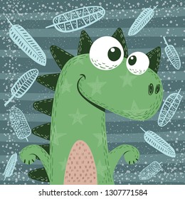 Personajes de dinosaurios lindos, graciosos y locos. Dibujo manual