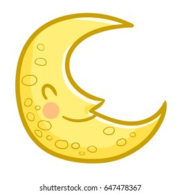 Cute and funny crescent moon smiling happily - vector.