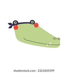 Cute funny crocodile superhero face in mask cartoon character illustration. Hand drawn Scandinavian style flat design, isolated vector. Kids print element, cool, brave animal, comic book super hero