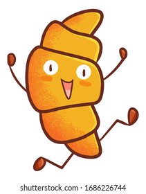 Cute and funny croissant character running happily