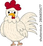 Cute and funny cross eyed chicken cartoon character illustration isolated on white background