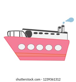 Cute and funny cruise ship on sea going vacation - vector.