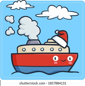 Cute and funny cruise ship sailing and wearing Santa's hat for Christmas