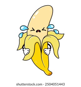 Cute funny crying sad Banana character. Vector hand drawn traditional cartoon vintage, retro, kawaii character illustration icon. Isolated white background. Cry Banana character concept