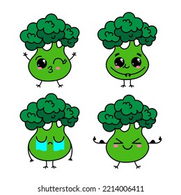 Cute Funny Crying Sad Broccoli Character. Vector Hand Drawn Traditional Cartoon Vintage,retro, Kawaii Character Illustration Icon. Isolated White Background. Cry Broccoli Cabbage Emoji,child,adorable