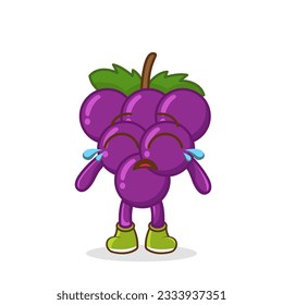 Cute funny crying sad grape fruit character.