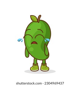 Cute funny crying sad green mango fruit character.