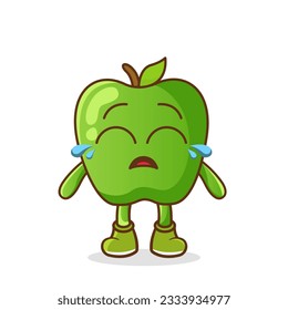 Curioso llorando triste personaje de manzana verde.