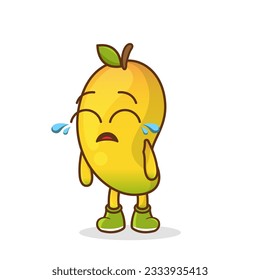 Cute funny crying sad mango fruit character.