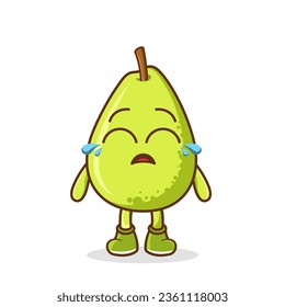 Cute funny crying sad pear fruit character.