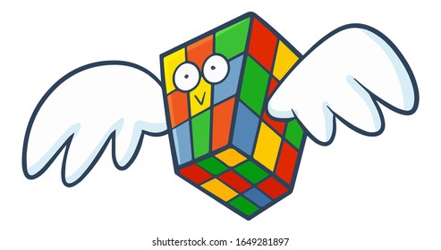 Cute and funny cube puzzle flying happily