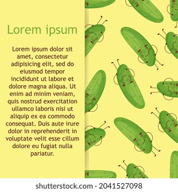 Cute and funny cucumber cartoon characters smiling, having fun, dancing. Vector seamless pattern background. Vector illustration