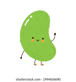 Carácter gracioso de pepino. Caricatura dibujada a mano del vector icono de ilustración del personaje kawaii. Aislado sobre fondo blanco. Concepto de personaje de caricatura de pepino
