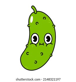 Cute funny cucumber character. Vector hand drawn traditional cartoon vintage, retro, kawaii character illustration icon. Isolated on white background. Happy cucumber character concept