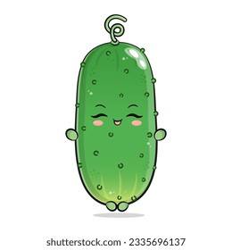 Cute funny Cucumber doing yoga character. Vector hand drawn traditional cartoon vintage, retro kawaii character illustration icon. Isolated white background. Cucumber character concept