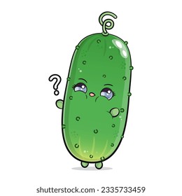 Cute funny Cucumber question mark. Vector hand drawn cartoon kawaii character illustration icon. Isolated on white background. Happy Cucumber character concept