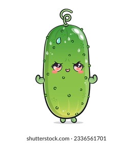Cute funny Cucumber strong. Vector hand drawn cartoon kawaii character illustration icon. Isolated on white background. Cucumber shows muscles character concept