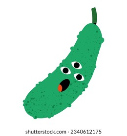 Cute funny Cucumber. Vector hand drawn traditional cartoon vintage, retro kawaii character illustration icon. Isolated white background. Cucumber character concept