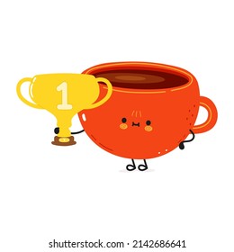 Cute funny cup of coffee character with speech bubble. Vector hand drawn cartoon kawaii character illustration icon. Isolated white background. Cup of coffee character emoji,child,face,kids,cartoon