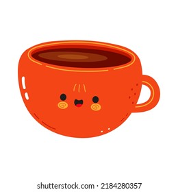 Cute funny cup of coffee character. Vector hand drawn cartoon kawaii character illustration icon. Isolated on white background. Coffee cup character concept