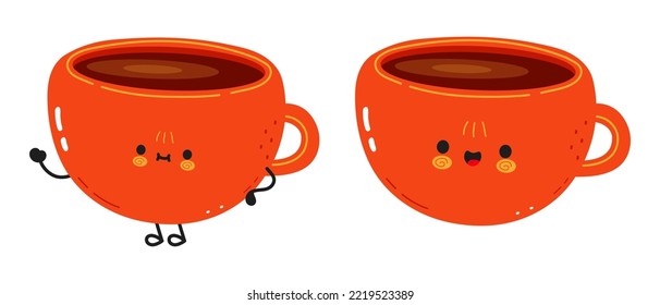 Cute funny cup of coffee character. Vector hand drawn cartoon kawaii character illustration icon. Isolated on white background. Coffee cup character concept