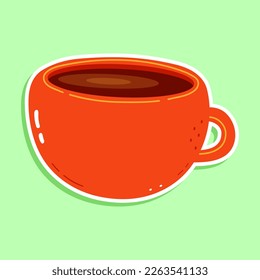 Cute funny cup of coffee sticker. Vector hand drawn cartoon kawaii character illustration icon. Isolated on green background. Coffee cup character concept