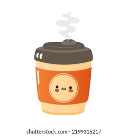 Cute funny cup of coffee waving hand character. Vector hand drawn cartoon kawaii character illustration icon. Isolated on white background. Happy cup of coffee character concept