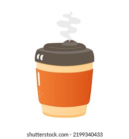 Cute funny cup of coffee waving hand character. Vector hand drawn cartoon kawaii character illustration icon. Isolated on white background. Happy cup of coffee character concept