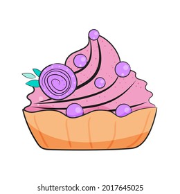 Cute funny cupcake in cartoon style. Vector illustration.