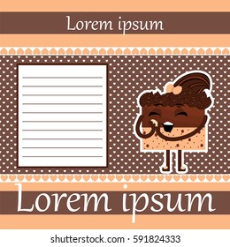 Cute and funny cupcake. Template for cards, invitations. Place for text. Cartoon. Vector. 