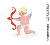 Cute Funny Cupid Aiming at Someone with Arrow of Love, Amur Baby Angel, Happy Valentine Day Symbol Vector Illustration