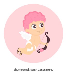 Cute funny cupid cartoon character with bow and arrow. Vector illustration for Valentine's Day 