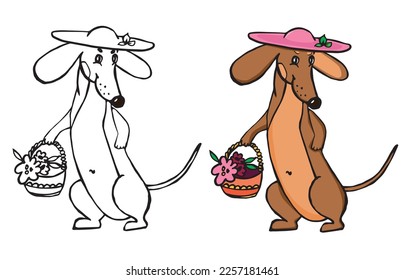 Cute, funny Dachshund. Decorative, children's cartoon illustration, print or sticker