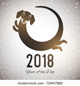 Cute funny dachshund dog, round logo, vector illustration, Happy new year 2018