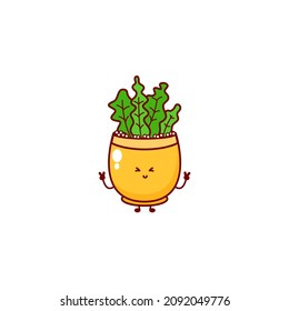 Cute funny decorative plants character. Vector hand drawn cartoon mascot character illustration icon. Isolated on white background