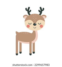 Icono de elemento de estilo plano de ciervo divertido lindo aislado en ilustración vectorial de fondo blanco