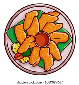 Cute and funny delicious fried chicken wing or "Sayap Legit Limo" in Bahasa Indonesia, a traditional cuisine from Indonesia - vector.