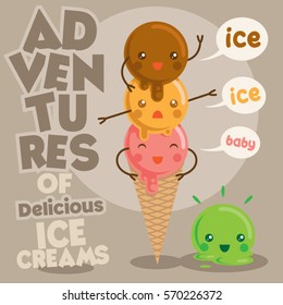 Cute, Funny and Delicious Ice Cream Vector illustration 