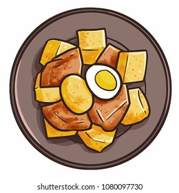 Cute and funny delicious tofu "Tahu Pong", a traditional food from Indonesia - vector.