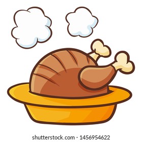Cute and funny delicious whole grilled hot chicken ready to eat
