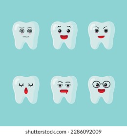 cute funny dental clinic teeth set illustration vector detail for label design. children dentist illustration sticker.