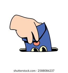 Cute and funny design illustration of a hand inserting an envelope into a hole. suitable for communication themed assets, campaign design, digital products and creative projects!