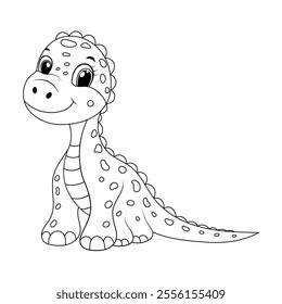 Cute funny dinosaur, children's illustration in flat cartoon style. Perfect for children's educational and play projects, coloring book, print, greeting card