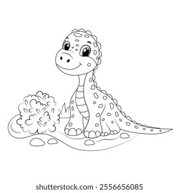 Cute funny dinosaur, children's illustration in flat cartoon style. Perfect for children's educational and play projects, coloring book, print, greeting card