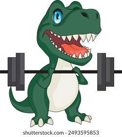 Cute and funny dinosaur lifting barbell