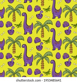 Cute funny dinosaur pattern. Colorful dinosaur vector background. Background for textiles.