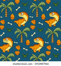 Cute funny dinosaur pattern. Colorful dinosaur vector background. Background for textiles.