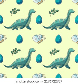Cute funny dinosaur pattern. Print for cloth design, textile, wrapping paper