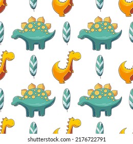 Cute funny dinosaur pattern. Print for cloth design, textile, wrapping paper